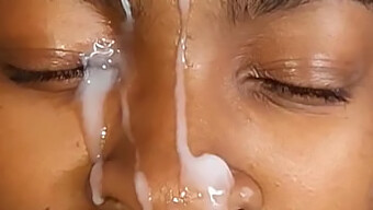 Cum Shower On Dark-Skinned Teen'S Face From Multiple Sources